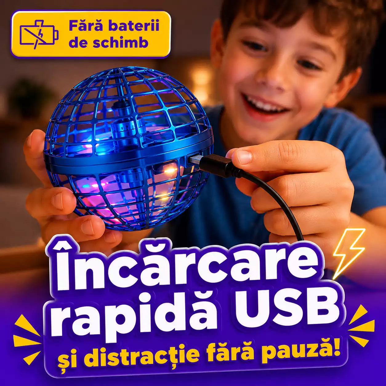 Dronă Zburătoare cu LED — Distracție Fără Ecran, Fără Telecomandă